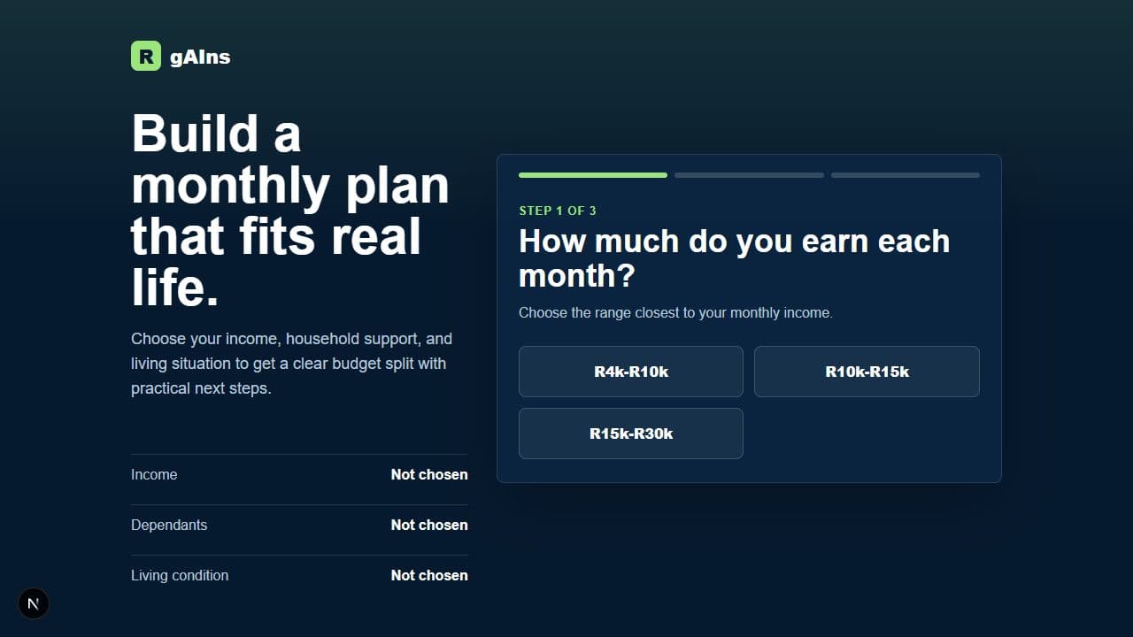 gAIns Budget Planner interface